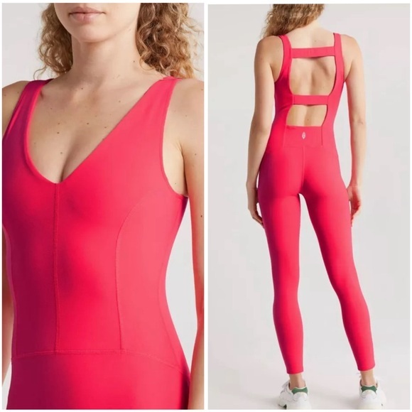 Free People Movement Never Better Strappy Back‎ Jumpsuit Electric Sunset Sz S - Picture 1 of 13